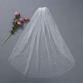 img 3 attached to 💐 Elegant Azaleas Wedding Bridal Veil with Comb, Cut Edge Fingertip & Cathedral Length Pearl (V05): A Stunning Accessory