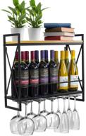 🍷 sorbus industrial 2-tier wood shelf wine bottle stemware glass rack: wall mounted metal wine racks with 5 stem glass holders for glasses, flutes, mugs - perfect home décor logo