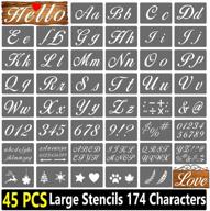 mikiwon reusable plastic stencils for wood painting - 45 pcs alphabet stencils with numbers and signs, calligraphy font upper and lowercase letters - 174 characters logo
