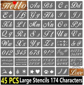 img 4 attached to Mikiwon Reusable Plastic Stencils for Wood Painting - 45 Pcs Alphabet Stencils with Numbers and Signs, Calligraphy Font Upper and Lowercase Letters - 174 Characters