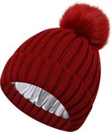 🧣 roniky women's winter beanie hat with silk satin lining, faux fur pom pom knit hat for warm winter style logo