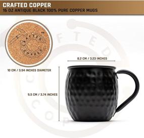 img 1 attached to 🍺 Set of 2 Moscow Mule Copper Mugs - 16oz Handcrafted, 100% Food Safe, with Coaster - Ideal for Beer, Wine, Parties, Cocktails - Antique Black Mugs