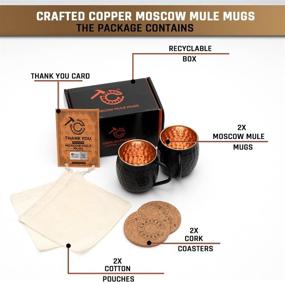 img 3 attached to 🍺 Set of 2 Moscow Mule Copper Mugs - 16oz Handcrafted, 100% Food Safe, with Coaster - Ideal for Beer, Wine, Parties, Cocktails - Antique Black Mugs