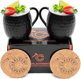 img 4 attached to 🍺 Set of 2 Moscow Mule Copper Mugs - 16oz Handcrafted, 100% Food Safe, with Coaster - Ideal for Beer, Wine, Parties, Cocktails - Antique Black Mugs