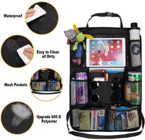 img 2 attached to 🚗 Reserwa Car Backseat Organizer x2 Kick Mats with Clear Screen Tablet Holder, 9 Storage Pockets Seat Back Protectors for Toys Drinks Books Pens - USB Headphone Slits Included