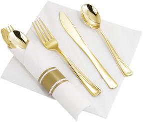 img 2 attached to 🍽️ Supernal 60 Pack Pre Rolled Napkins with Gold Plastic Silverware: Premium Disposable Gold Cutlery Set, Perfect for Party & Events