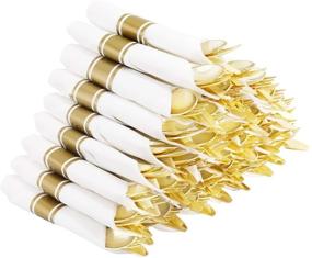 img 4 attached to 🍽️ Supernal 60 Pack Pre Rolled Napkins with Gold Plastic Silverware: Premium Disposable Gold Cutlery Set, Perfect for Party & Events