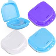 💙 3-pack ventilated retainer cases, cute mouth guard and orthodontic holder with tight snap lock, ideal denture case (blue/purple/white) logo