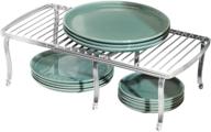 🗄️ mdesign adjustable expandable kitchen organizer storage shelf for dishes, dinnerware, cookware, spices, mugs, cups, canned food - pantry, cabinet, countertop solution - 2 pieces, chrome finish логотип