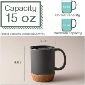 img 2 attached to ☕️ DOWAN 15 oz Coffee Mug Sets - Set of 2 Large Ceramic Mugs with Insulated Cork and Splash Proof Lid - Matte Grey - Easy-Grip Coffee Cups for Men and Women