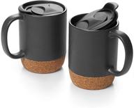 ☕️ dowan 15 oz coffee mug sets - set of 2 large ceramic mugs with insulated cork and splash proof lid - matte grey - easy-grip coffee cups for men and women logo