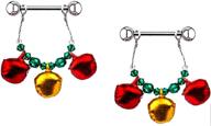 pair of 14g nipple shield rings barbells - holiday jingle bells jewelry by body accentz logo