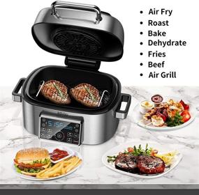 img 1 attached to BBday 10-in-1 Electric Indoor Grill Combo with Air Fryer, Roast, Bake, and Dehydrate – 1660W Stainless Steel Powerhouse