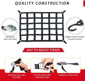 img 2 attached to 🚚 1100LBS Capacity SurmountWay Truck Bed Cargo Net 3.5'x 4.1' - Rugged Heavy Duty Cargo Net for Pickup Trucks with Cam Buckles & S-Hooks (42" x 50")