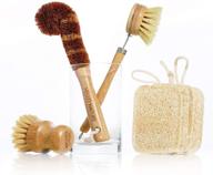 🌱 hello nature 6pcs plant-based kitchen brush set: sustainable & biodegradable bamboo dish brush, bottle brush, pot brush & 3 natural loofah sponges - zero-waste, plastic-free kitchen set logo