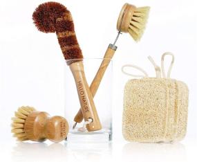 img 4 attached to 🌱 HELLO NATURE 6pcs Plant-Based Kitchen Brush Set: Sustainable & Biodegradable Bamboo Dish Brush, Bottle Brush, Pot Brush & 3 Natural Loofah Sponges - Zero-Waste, Plastic-Free Kitchen Set