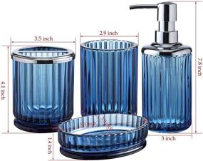 img 3 attached to KMWARES 4PCs High-Quality Blue Glass Bathroom Accessories Set with Elegant 🚰 Pressed Pattern - Includes Hand Soap Dispenser, Tumbler, Soap Dish, and Toothbrush Holder