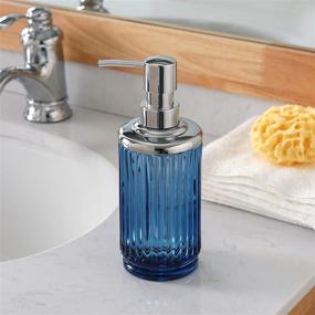 img 1 attached to KMWARES 4PCs High-Quality Blue Glass Bathroom Accessories Set with Elegant 🚰 Pressed Pattern - Includes Hand Soap Dispenser, Tumbler, Soap Dish, and Toothbrush Holder