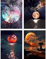 colorwork diy paint by numbers, canvas oil painting kit for kids & adults, 12"x16" drawing paintwork with paintbrushes, full moon 4-piece set logo