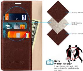 img 2 attached to 📱 Belemay iPhone 12/12 Pro Wallet Case 5G (6.1" 2020) Genuine Cowhide Leather Flip Cover with RFID Blocking, Credit Card Holder, Soft TPU Shell, Kickstand, Folding Case - Brown