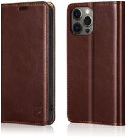 📱 belemay iphone 12/12 pro wallet case 5g (6.1" 2020) genuine cowhide leather flip cover with rfid blocking, credit card holder, soft tpu shell, kickstand, folding case - brown logo