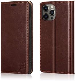 img 4 attached to 📱 Belemay iPhone 12/12 Pro Wallet Case 5G (6.1" 2020) Genuine Cowhide Leather Flip Cover with RFID Blocking, Credit Card Holder, Soft TPU Shell, Kickstand, Folding Case - Brown