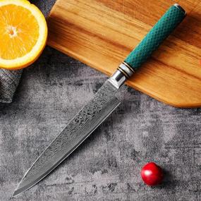 img 1 attached to Japanese Damascus Chef Knife - 6 Inch Utility Paring Knife, VG10 High Carbon 67-Layer Blade for Kitchen, Fruit & Vegetable Cutting, Chopping, and Carving