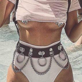 img 4 attached to 🖤 Black Victray Punk Waist Chain Belt: Leather Body Chains for Women and Girls - Rave Body Jewelry Accessories