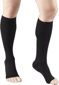 img 2 attached to 🧦 Truform Compression Stockings: 30-40 mmHg Knee High, Open Toe, Black for Men and Women (Large Size)