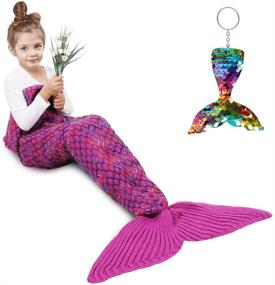 img 4 attached to 🧜 Transform Bedtime with the Amyhomie Mermaid Tail Blanket: A Cozy Crochet All-Seasons Sleeping Blanket for Kids - Perfect Mermaid Gift for Girls (Rose-Rainbow,Kids)
