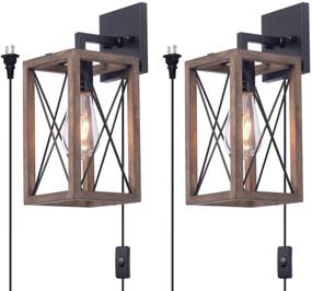 img 2 attached to 🏮 VILUXY Wood Wall Sconces: Retro Industrial Rectangle Bedside Wall Sconce - Black Wall Lamp for Bedroom, Hallway, Dining Room - Plug-in, with Switch - 2 Pack