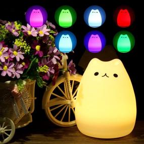 img 3 attached to Rechargeable Silicone LED Cute Cat Night Light for Kids Bedroom Decor - Color Changing Animal Lamp for Children, Tap Sensor Control - 7-Color Changing/Warm White Mode