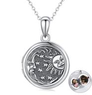 vintage sun moon star locket necklace 925 sterling silver pendant - holds pictures, oxidized photo locket necklace for women & girls - family jewelry gifts logo