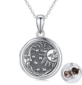 img 4 attached to Vintage Sun Moon Star Locket Necklace 925 Sterling Silver Pendant - Holds Pictures, Oxidized Photo Locket Necklace for Women & Girls - Family Jewelry Gifts