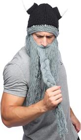 img 1 attached to 🧔 Kafeimali Men's Barbarian Vagabond Beanie with Foldaway Beard and Viking Horns - Original Halloween Bearded Cap