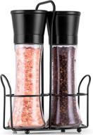 🧂 zulay large salt and pepper grinder: stainless steel, refillable with adjustable coarseness options - tall set with lid cap & portable holder (black) logo