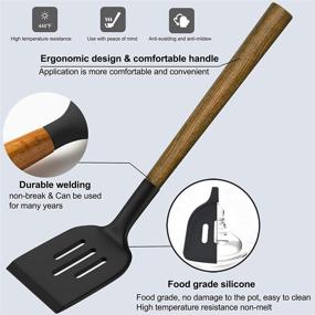 img 2 attached to 🍳 Umite Chef Silicone Cooking Utensil Set - 8-Piece Kitchen Utensils with Acacia Wooden Handles - Nonstick Cookware Friendly - Black