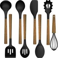 🍳 umite chef silicone cooking utensil set - 8-piece kitchen utensils with acacia wooden handles - nonstick cookware friendly - black logo