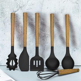 img 1 attached to 🍳 Umite Chef Silicone Cooking Utensil Set - 8-Piece Kitchen Utensils with Acacia Wooden Handles - Nonstick Cookware Friendly - Black