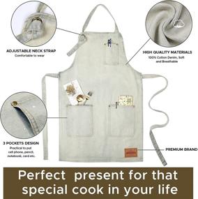 img 1 attached to 👖 Denim Kitchen Apron with Pockets and Adjustable Neck Strap - Vantoo Chef Apron for Men and Women