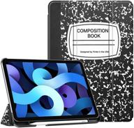 fintie case for ipad air 4 10.9 inch 2020 with pencil holder - slimshell protective back cover, supports 2nd gen pencil charging, auto wake/sleep, composition book design logo
