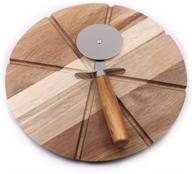 acacia pizza cutting board and pizza cutter set - round wooden chopping board with 8 🍕 grooves for easy pizza slicing and serving tray - ideal as a cheese board and gift (10 inch) logo