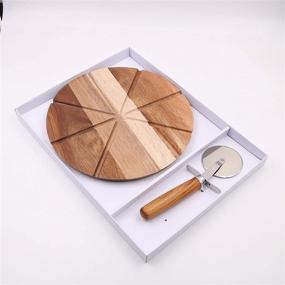 img 3 attached to Acacia Pizza Cutting Board and Pizza Cutter Set - Round Wooden Chopping Board with 8 🍕 Grooves for Easy Pizza Slicing and Serving Tray - Ideal as a Cheese Board and Gift (10 inch)