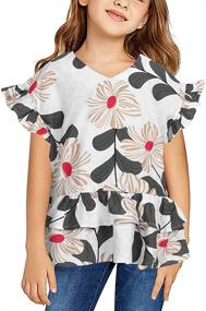 img 4 attached to 🌸 Caitefaso Girls Short Sleeve V Neck T-Shirts - Cute, Casual, & Comfortable Floral Ruffle Tops for Summer