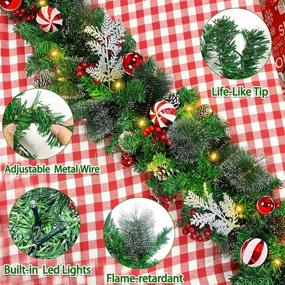 img 1 attached to 🎄 6 Ft Prelit Christmas Garland Decoration with 50 Lights Timer - Festive Indoor Xmas Decor: 8 Modes, Snowy Bristle Pine, Ball Ornaments, Pinecones, Red Berries, Cypress Leaves - Battery Operated