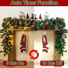 img 2 attached to 🎄 6 Ft Prelit Christmas Garland Decoration with 50 Lights Timer - Festive Indoor Xmas Decor: 8 Modes, Snowy Bristle Pine, Ball Ornaments, Pinecones, Red Berries, Cypress Leaves - Battery Operated