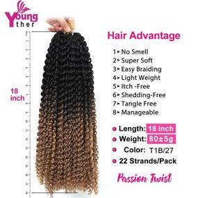 img 2 attached to 🦋 Stunning 18 inch Water Wave Passion Twist Crochet Hair Set - 7 Packs Butterfly Locs Synthetic Hair Gift for Women (18"7Pcs-T1B/27)