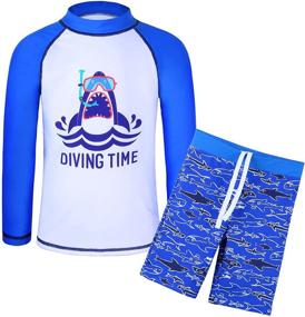 img 4 attached to TFJH E Kids Boys Long Sleeve Two Piece Swimsuit - UPF 50+ UV Swimwear for Sun Protection