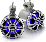 🔊 pyle marine speakers - 5.25 inch waterproof ip44 rated wakeboard tower and weather resistant outdoor audio stereo sound system with built-in led lights - silver (plmrwb50l) - 1 pair- premium waterproof tower speakers with led lights for marine entertainment and outdoor sound experience логотип