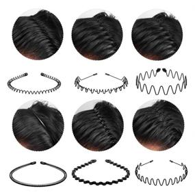 img 2 attached to 💇 Black Hair Hoop - 6Pcs Multi-style Wave Spring Headband Wavy Comb Hair Band Accessories for Men and Women, Unisex Wavy Headband with Metal Hair Hoop